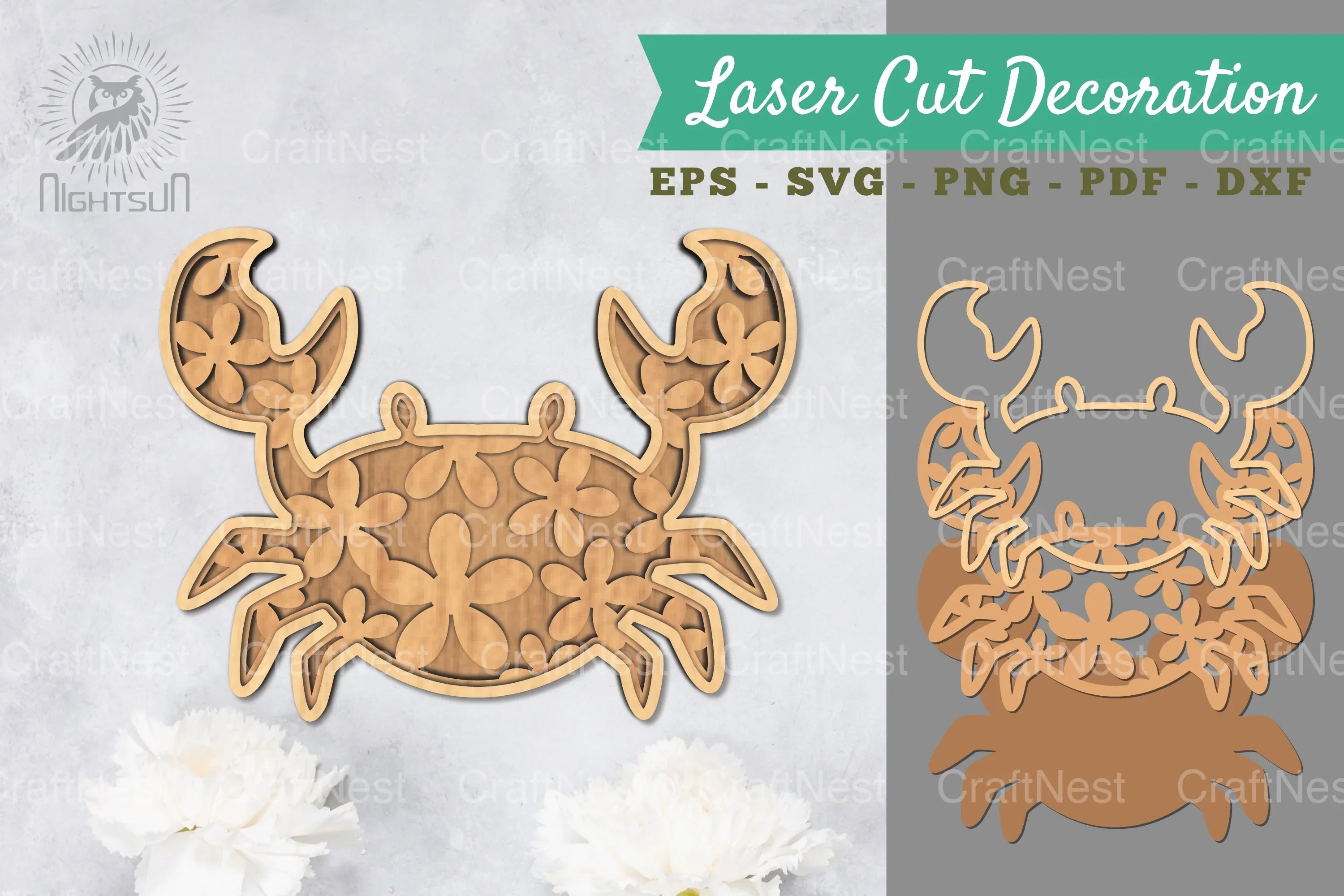 Flowers Crab 3D Lasercut Decoration Clipart Bundle - CraftNest - Digital Crafting and Art