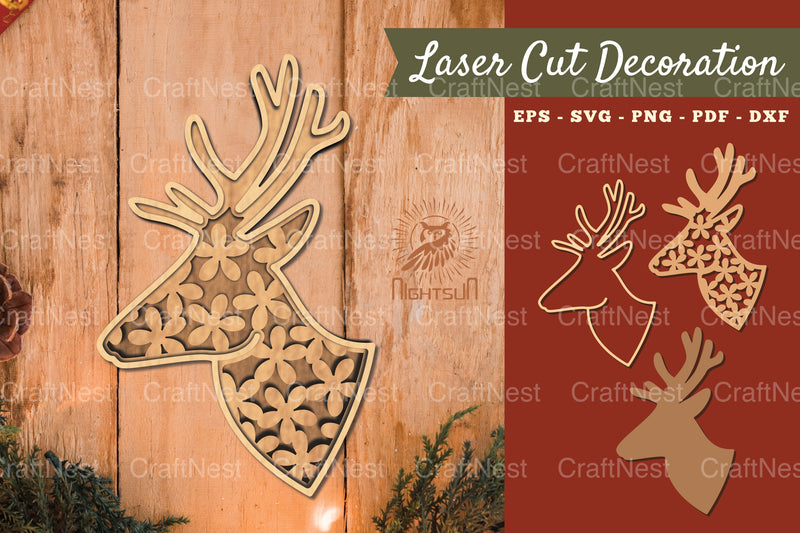 3D Deer Flowers Lasercut Decoration Clipart Bundle - CraftNest - Digital Crafting and Art