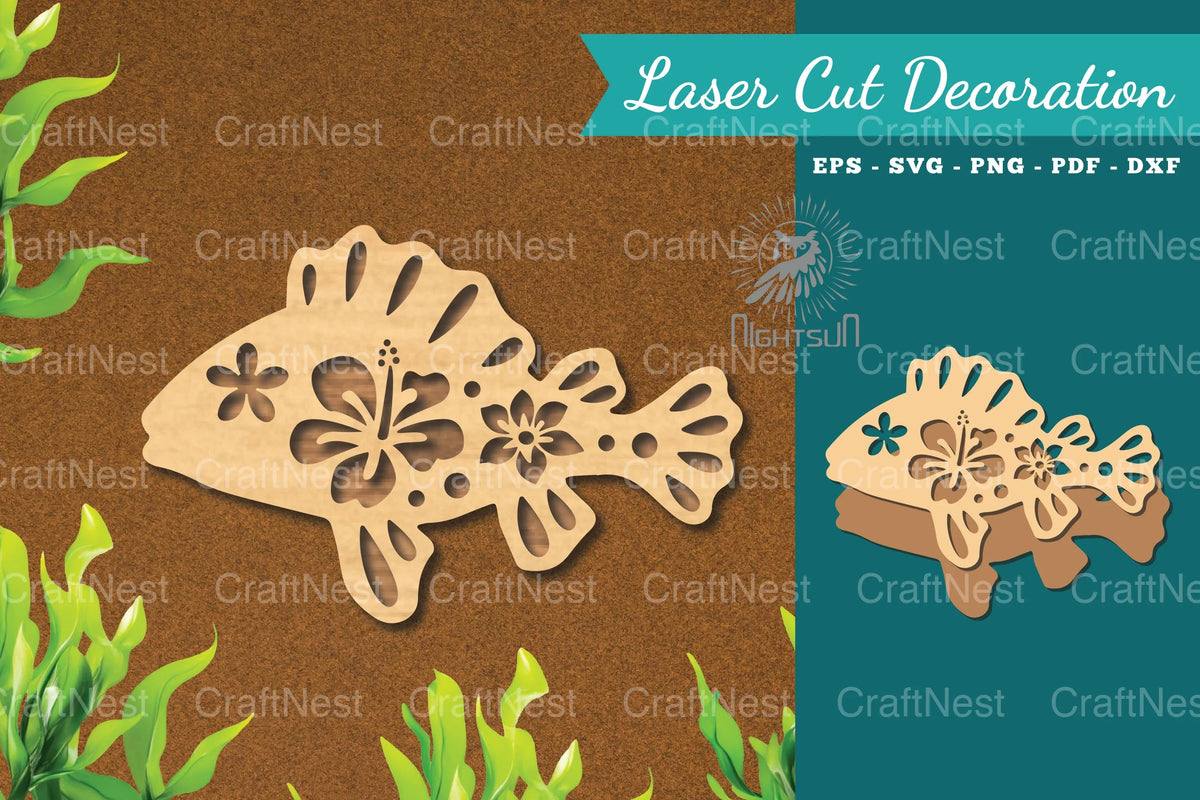 Leaser Fish Flowers Fish Laser Cut Decoration Clipart Bundle