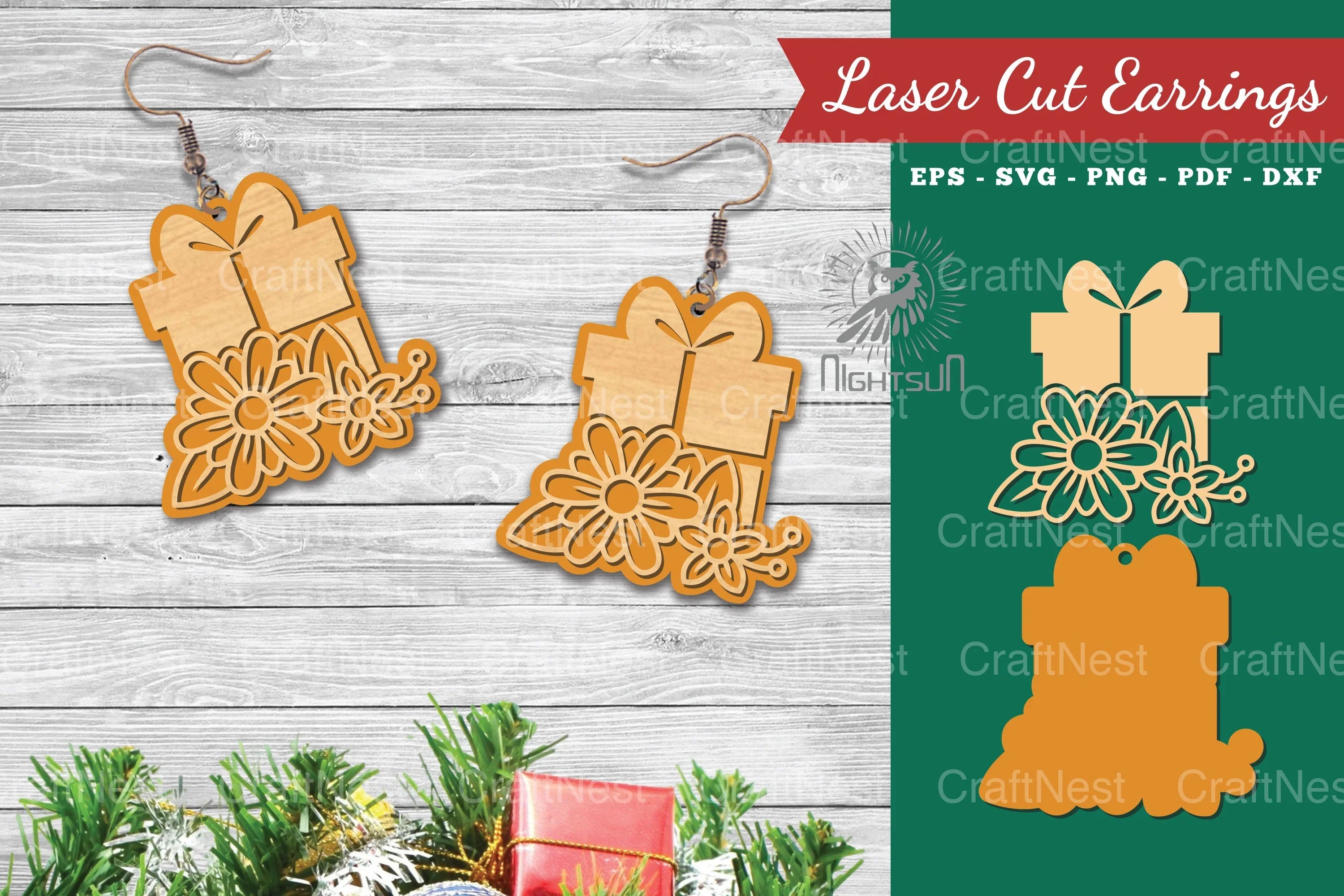 Flowers Gift Box Laser Cut Earrings Design Bundle - CraftNest - Digital Crafting and Art