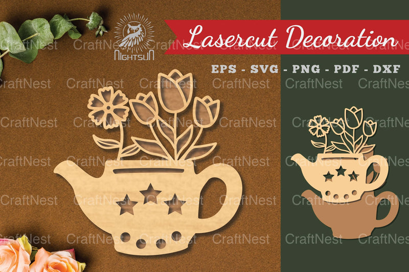 Flowers in Teapot Laser Cut Decoration Clipart Bundle - CraftNest - Digital Crafting and Art