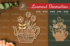 Flowers in Teapot Laser Cut Decoration Clipart Bundle - CraftNest - Digital Crafting and Art