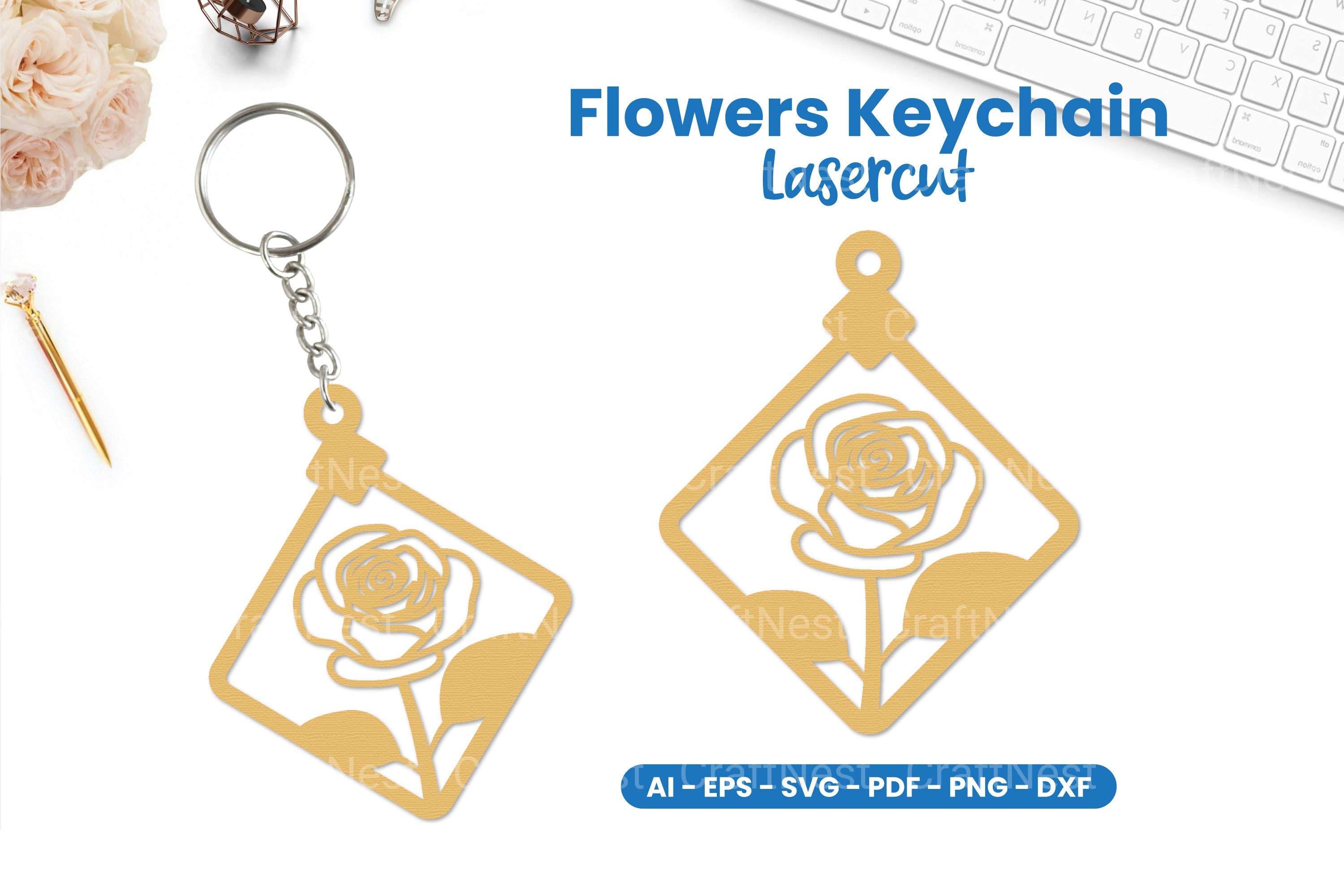 Flowers Keychain Lasercut SVG Clipart Bundle