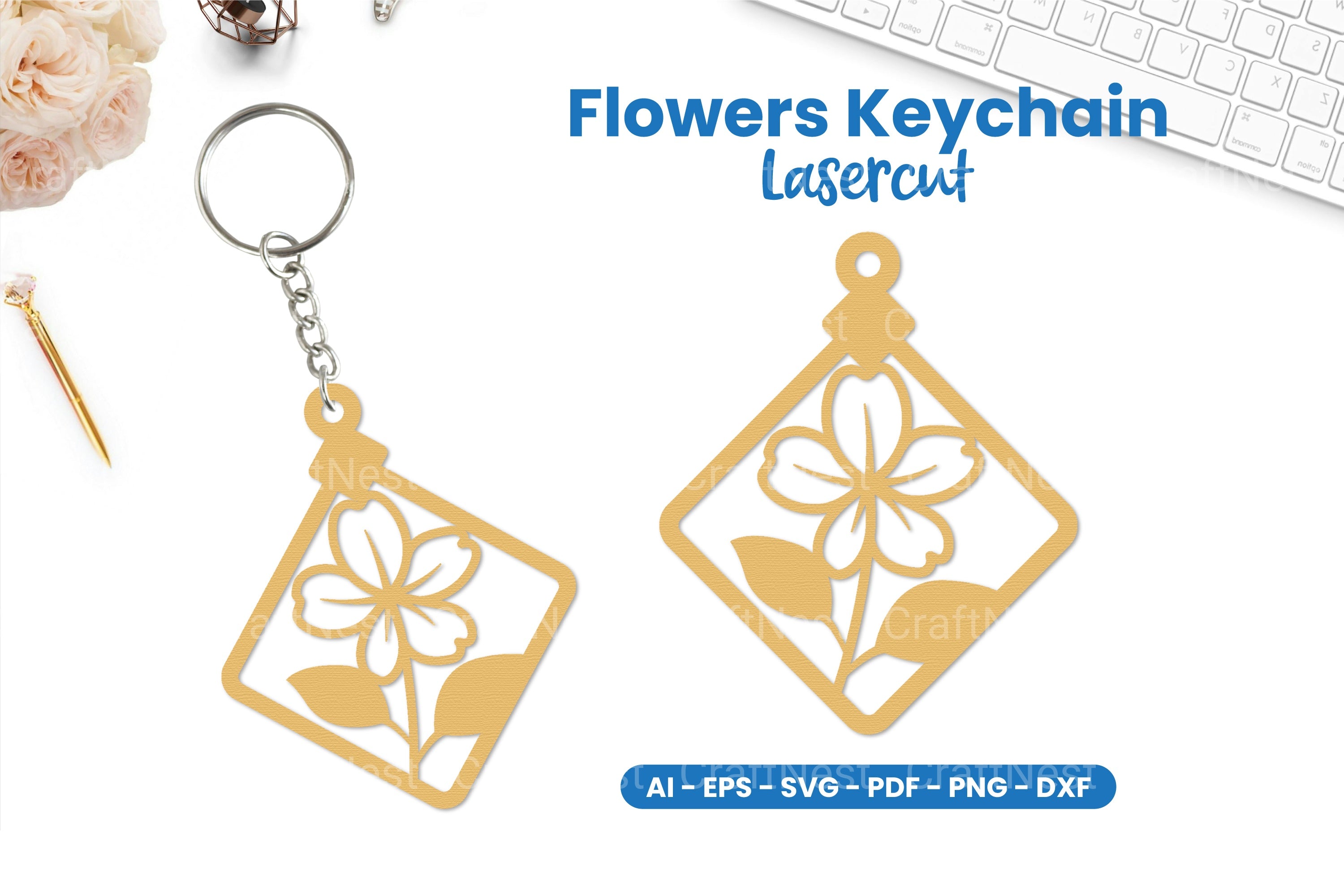 Flowers Keychain Lasercut SVG Clipart Bundle