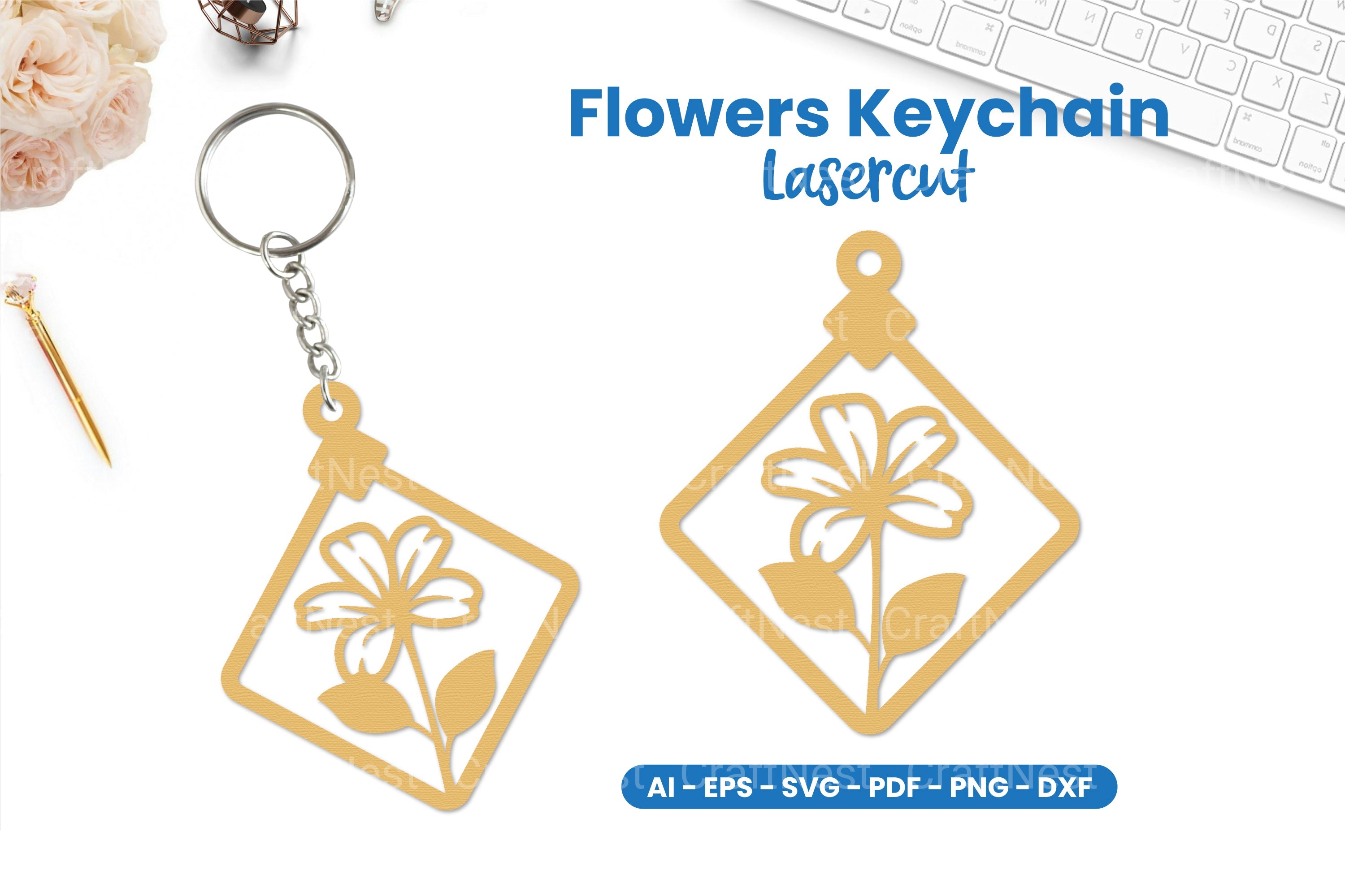 Flowers Keychain Lasercut SVG Clipart Bundle