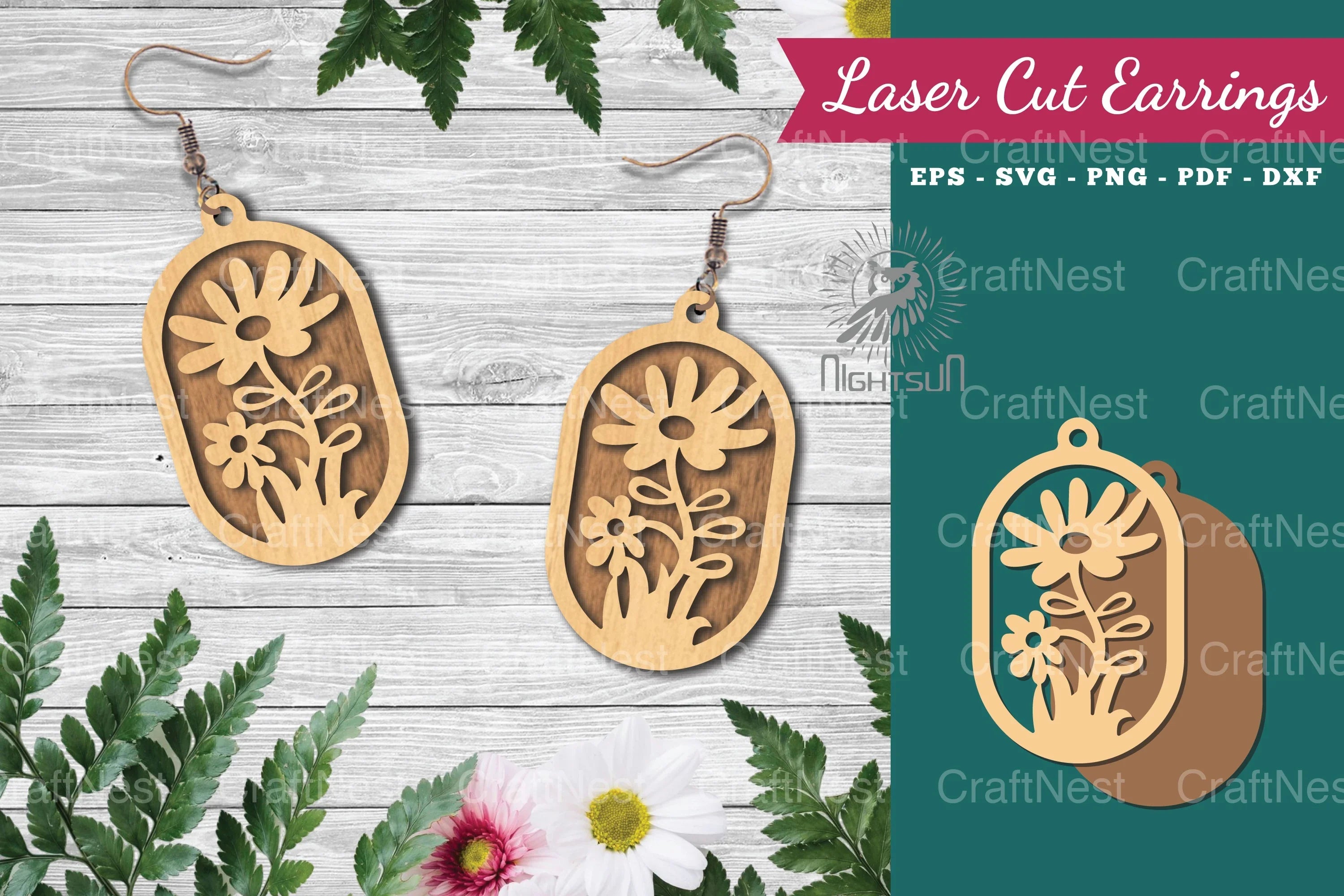 Laser Cut Flower Earrings Design Bundle - CraftNest - Digital Crafting and Art