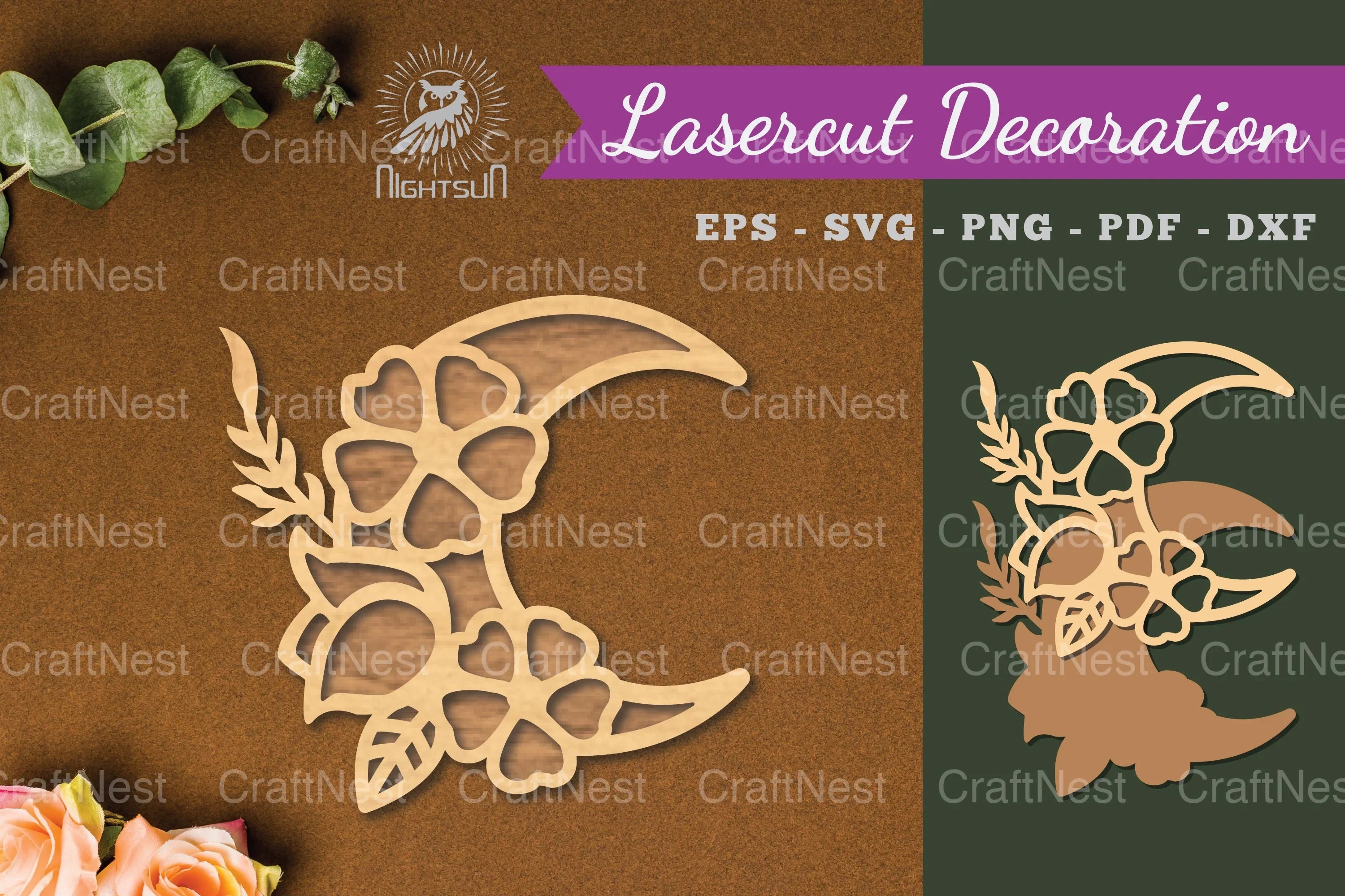 Flowers Moon Laser Cut Decoration Clipart Bundle - CraftNest - Digital Crafting and Art