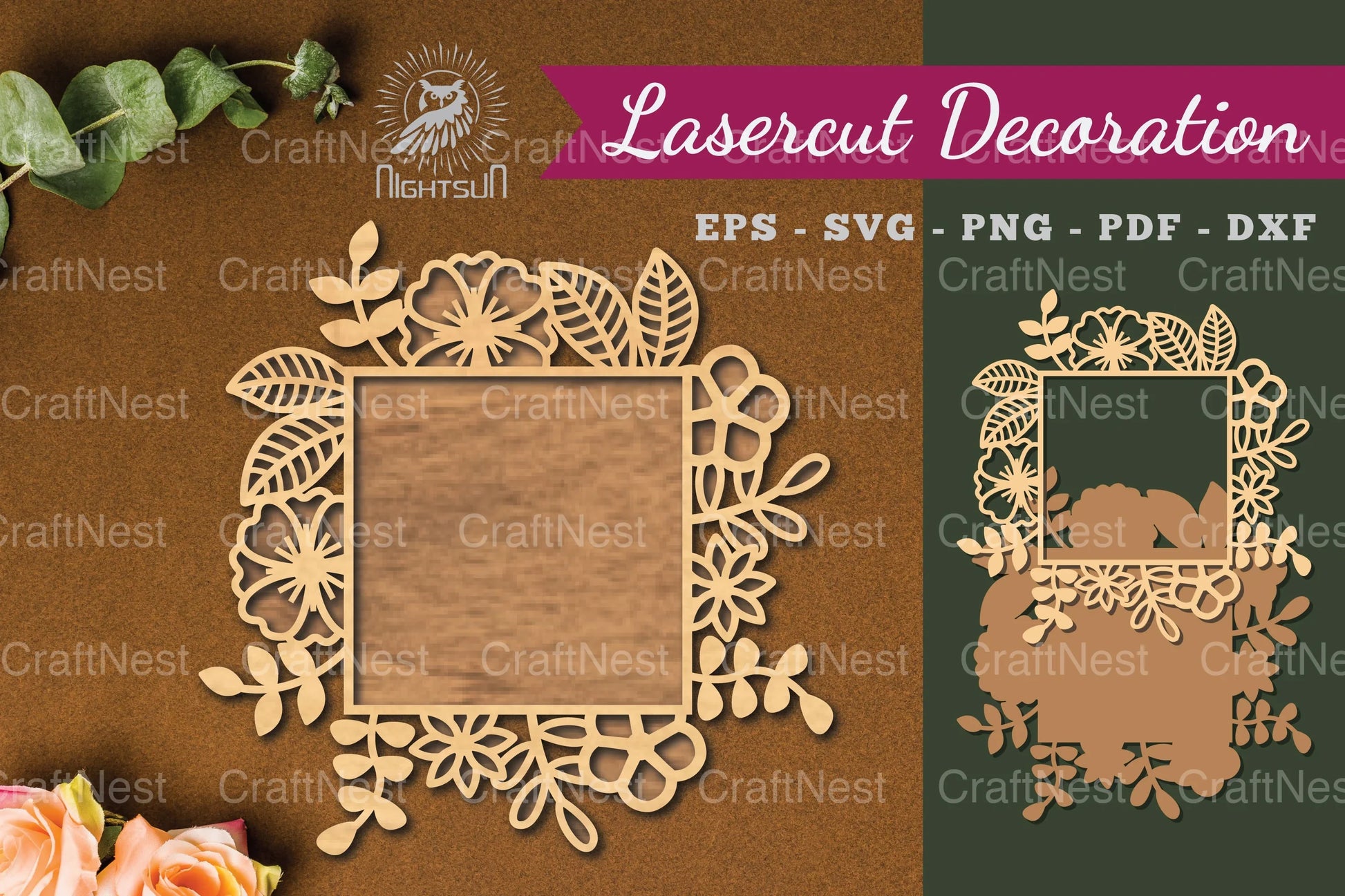 Flowers Rectangular Laser Cut Decoration Clipart Bundle - CraftNest - Digital Crafting and Art
