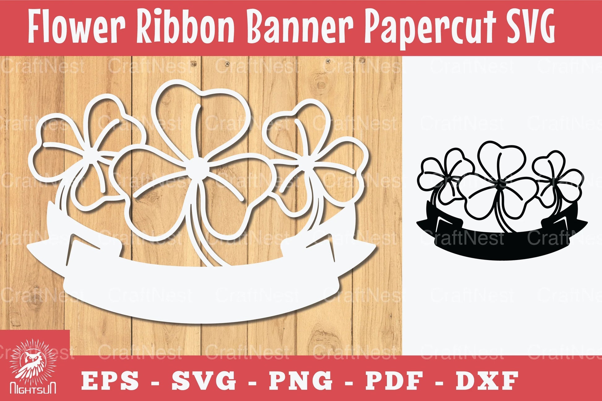 Flowers Ribbon Banner Papercut Clipart Bundle - CraftNest - Digital Crafting and Art