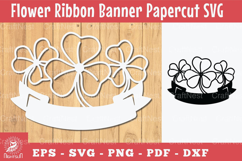 Flowers Ribbon Banner Papercut Clipart Bundle - CraftNest - Digital Crafting and Art