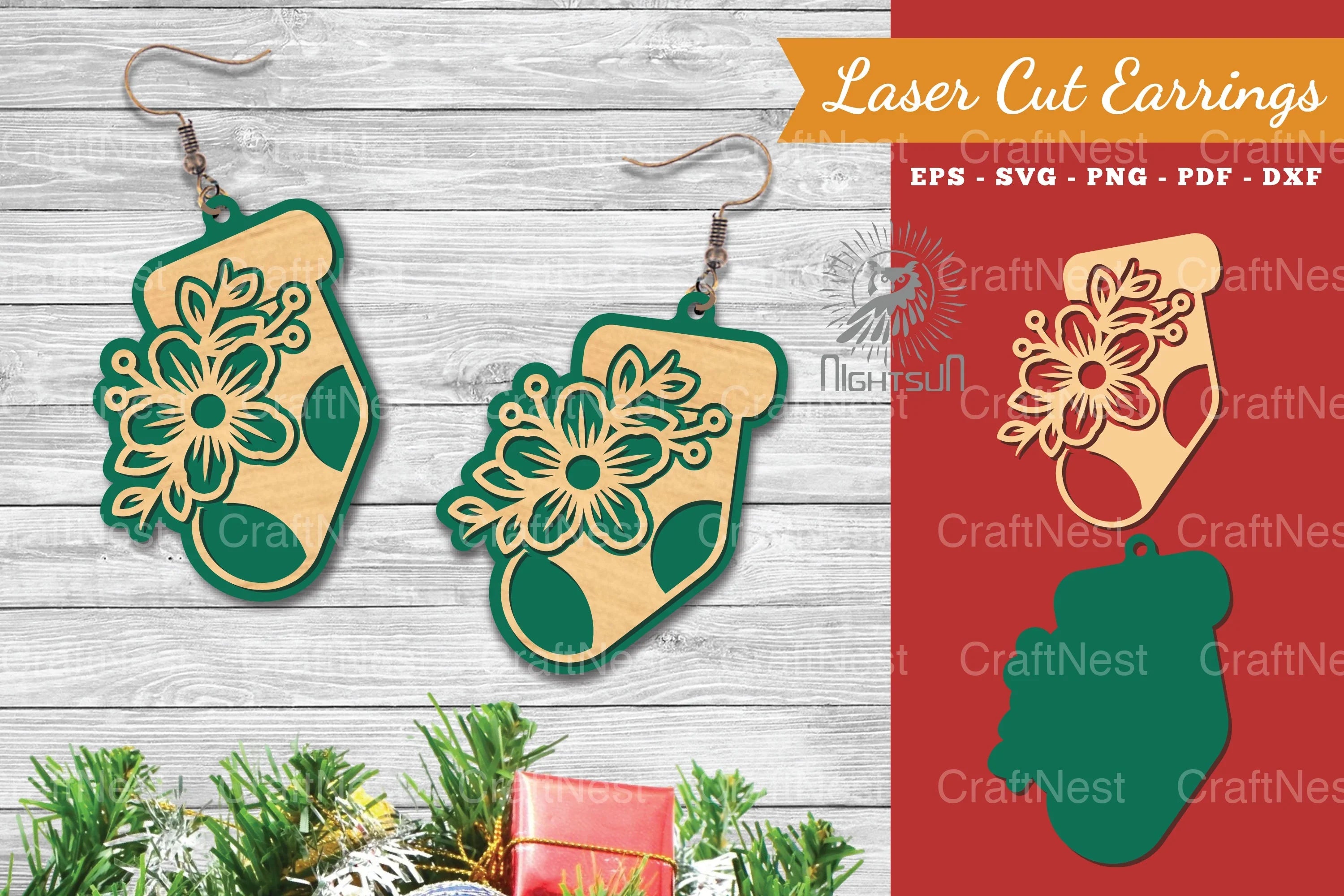 Floral Sock Laser Cut Earrings - Jewelry Design Bundle - CraftNest - Digital Crafting and Art