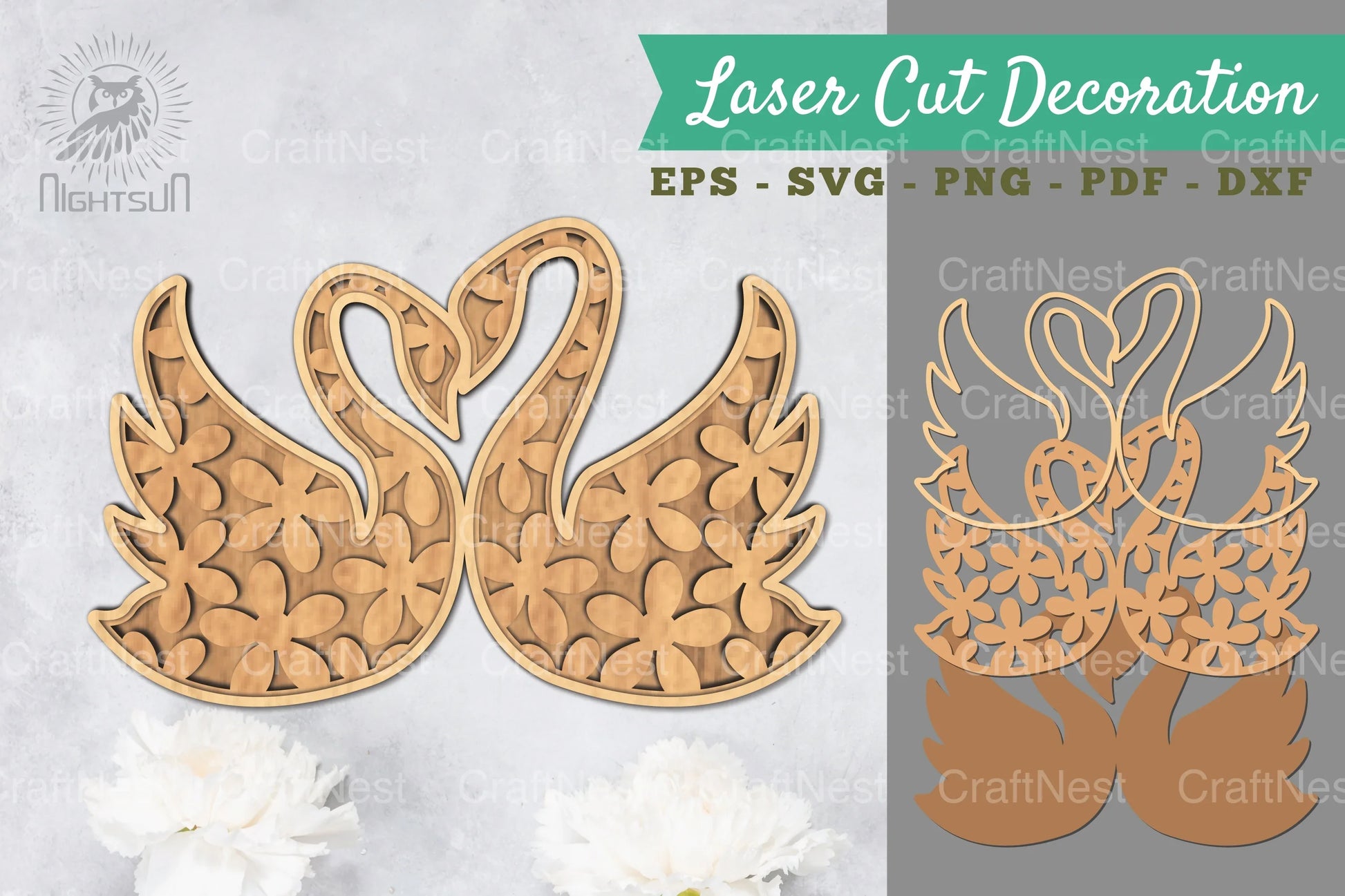 Swan 3D Lasercut Decoration Flowers Clipart Bundle - CraftNest - Digital Crafting and Art