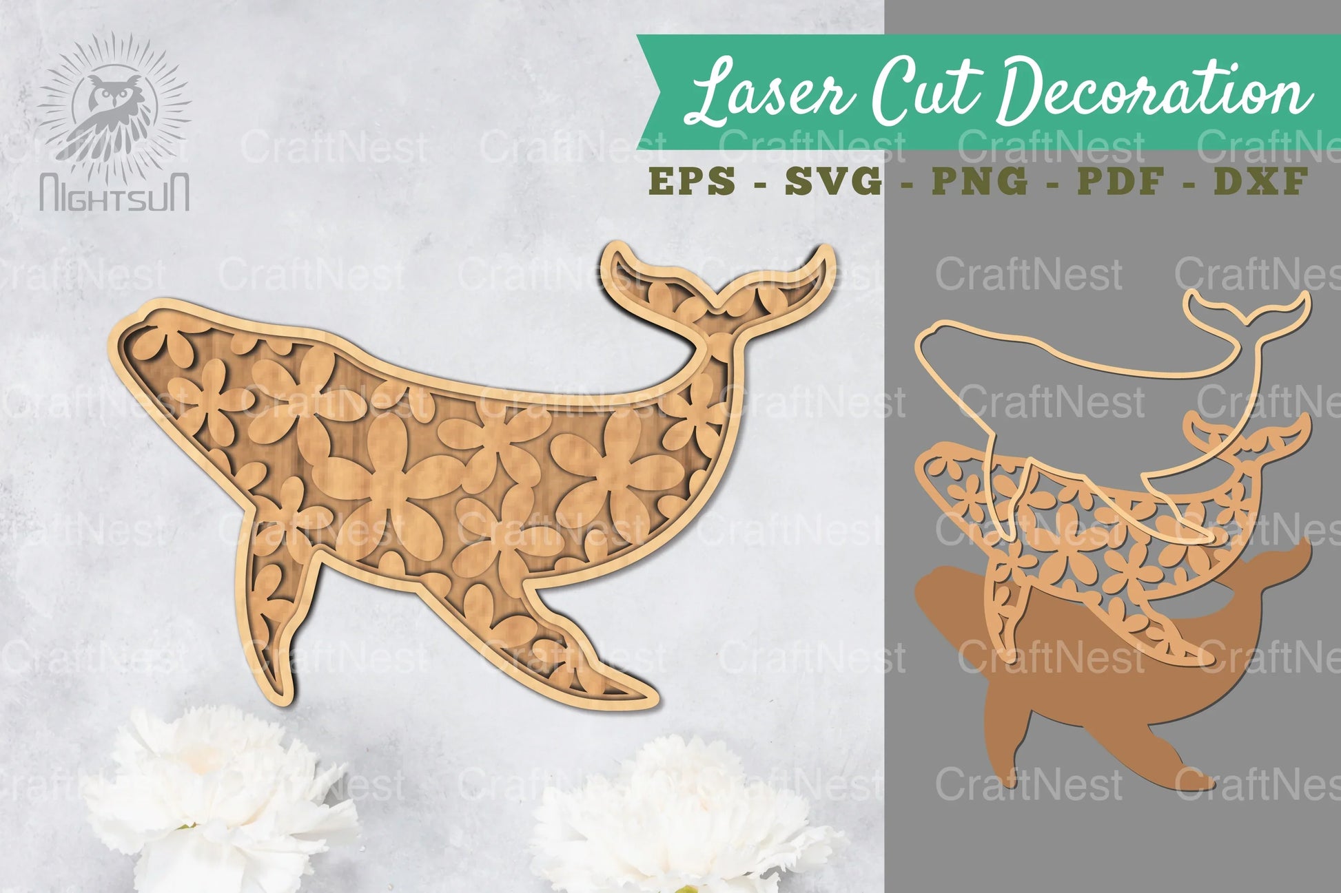 Whale 3D Lasercut Decoration Flowers Clipart Bundle - CraftNest - Digital Crafting and Art
