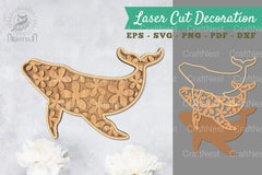 Whale 3D Lasercut Decoration Flowers Clipart Bundle - CraftNest - Digital Crafting and Art