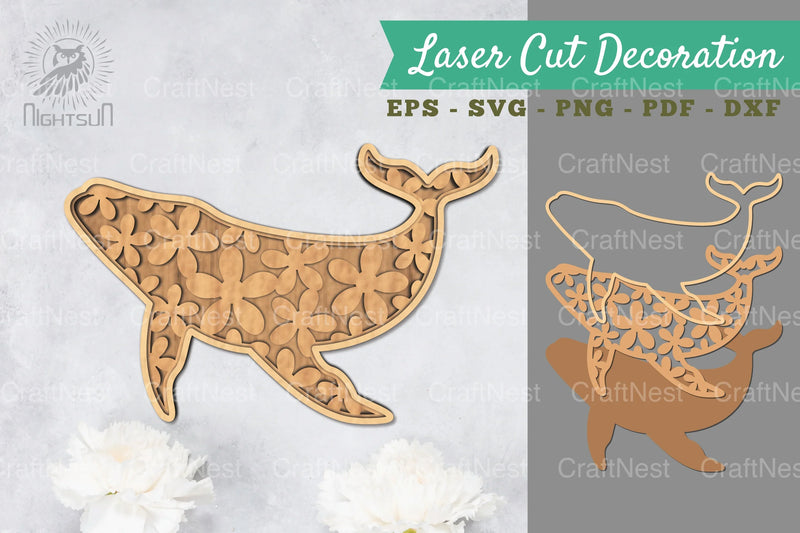 Whale 3D Lasercut Decoration Flowers Clipart Bundle - CraftNest - Digital Crafting and Art