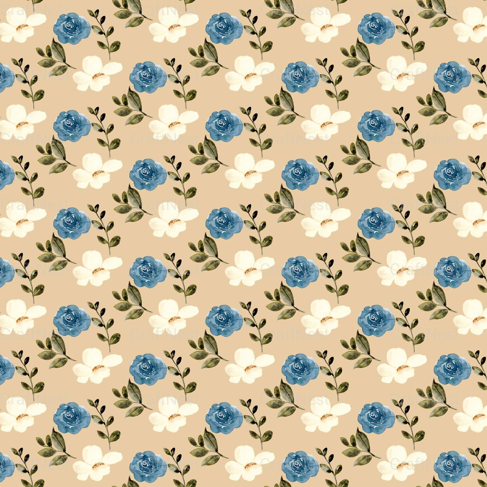 Watercolor Flowers Seamless Digital Paper - CraftNest - Digital Crafting and Art
