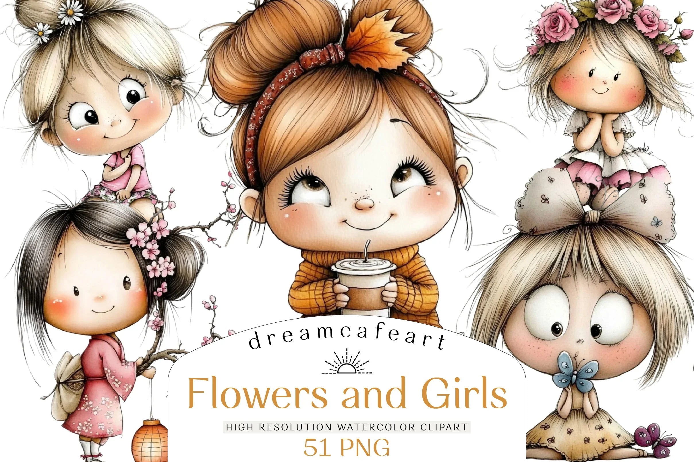 Flowers and Girls Clipart Bundle - CraftNest - Digital Crafting and Art