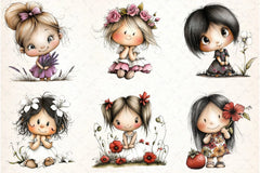 Flowers and Girls Clipart Bundle - CraftNest - Digital Crafting and Art