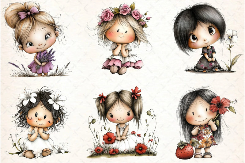 Flowers and Girls Clipart Bundle - CraftNest - Digital Crafting and Art