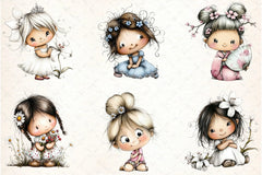 Flowers and Girls Clipart Bundle - CraftNest - Digital Crafting and Art