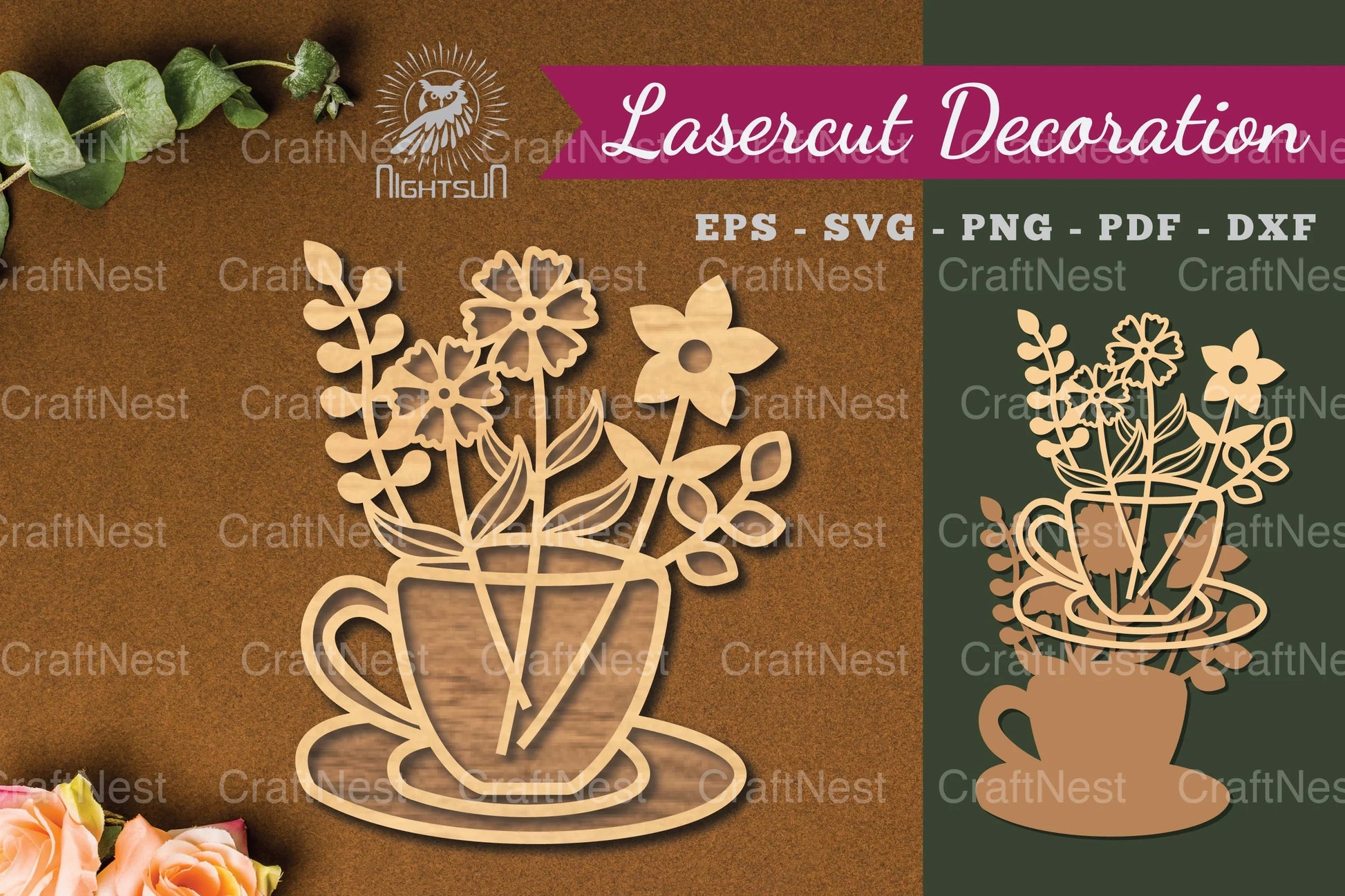 Flowers in Cup Laser Cut Decoration Clipart Bundle - CraftNest - Digital Crafting and Art