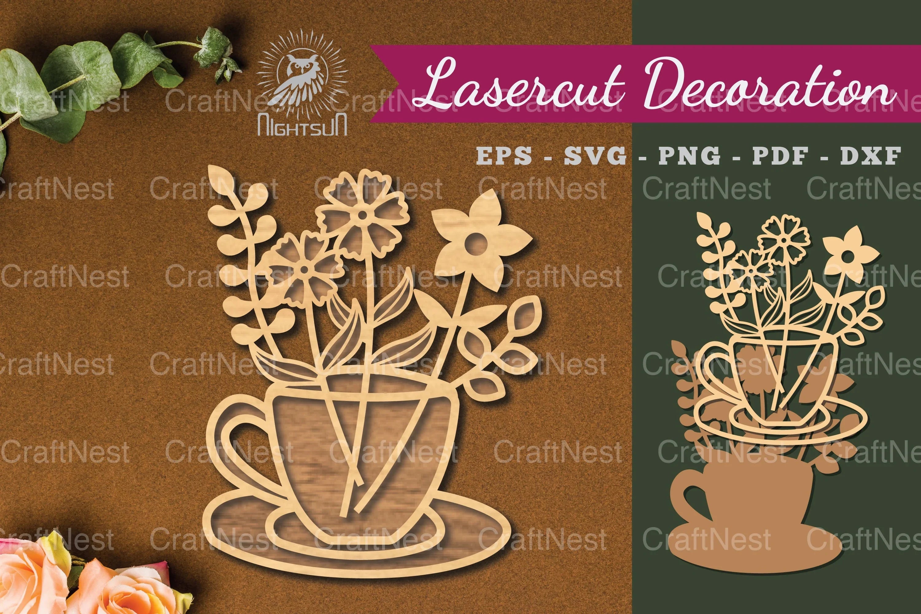 Flowers in Cup Laser Cut Decoration Clipart Bundle - CraftNest - Digital Crafting and Art