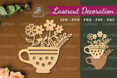 Flowers in Cup Laser Cut Decoration Clipart Bundle - CraftNest - Digital Crafting and Art