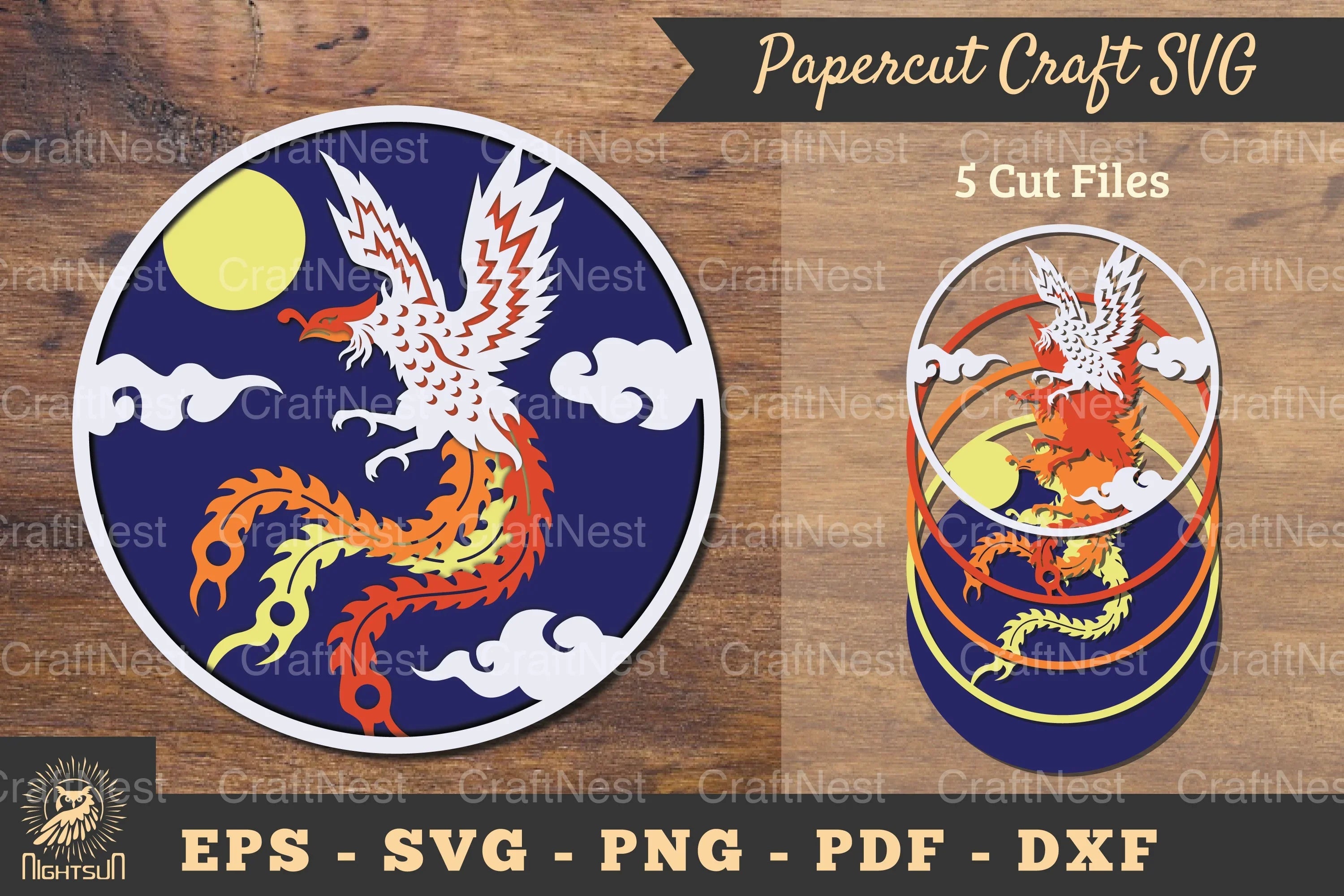 Flying Phoenix 3D Papercut Paper Craft Bundle - CraftNest - Digital Crafting and Art