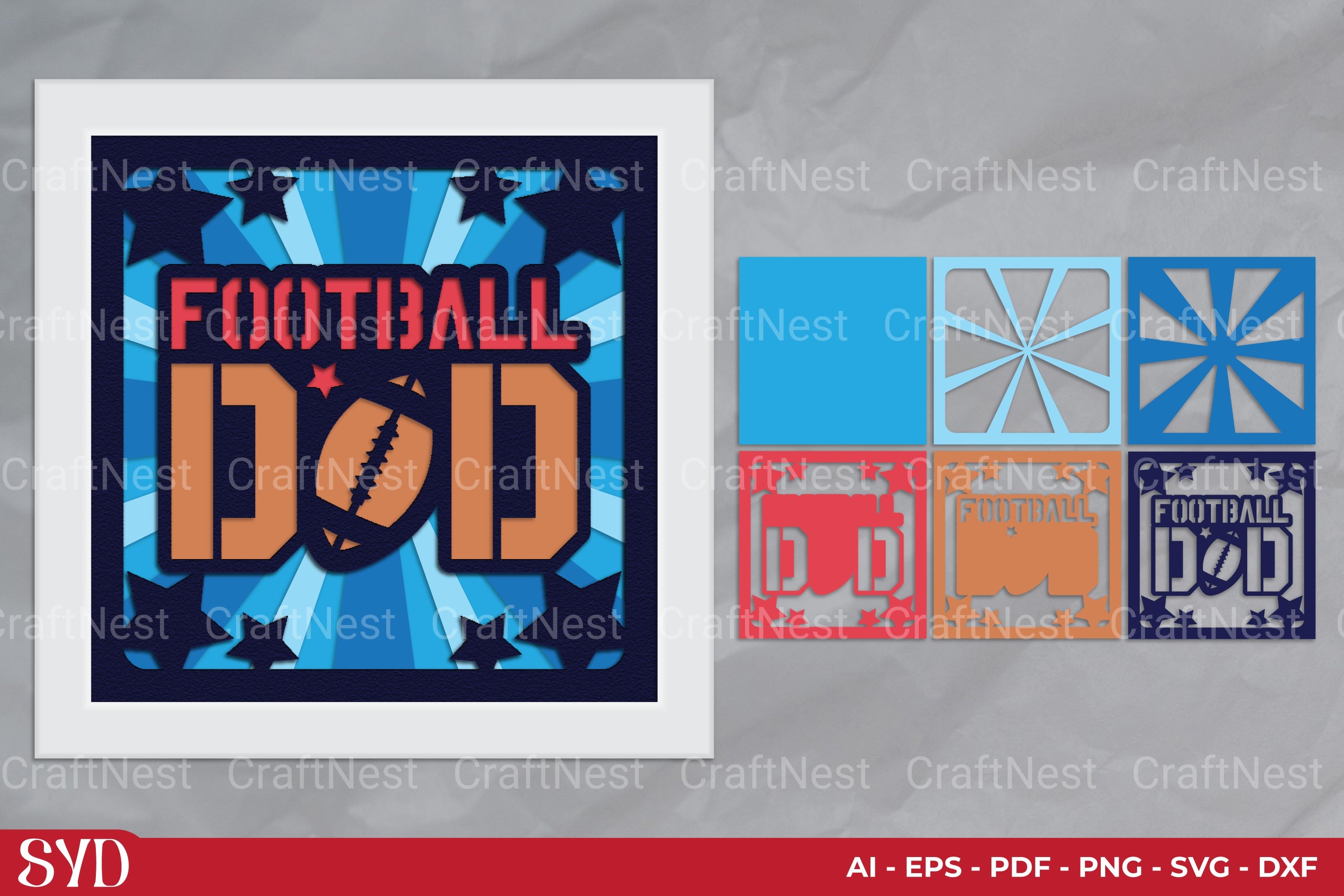 Football Dad 3D Layered Papercut SVG Clipart Bundle