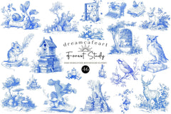 Forest Study Blue Ink Illustration Clipart Bundle - CraftNest - Digital Crafting and Art