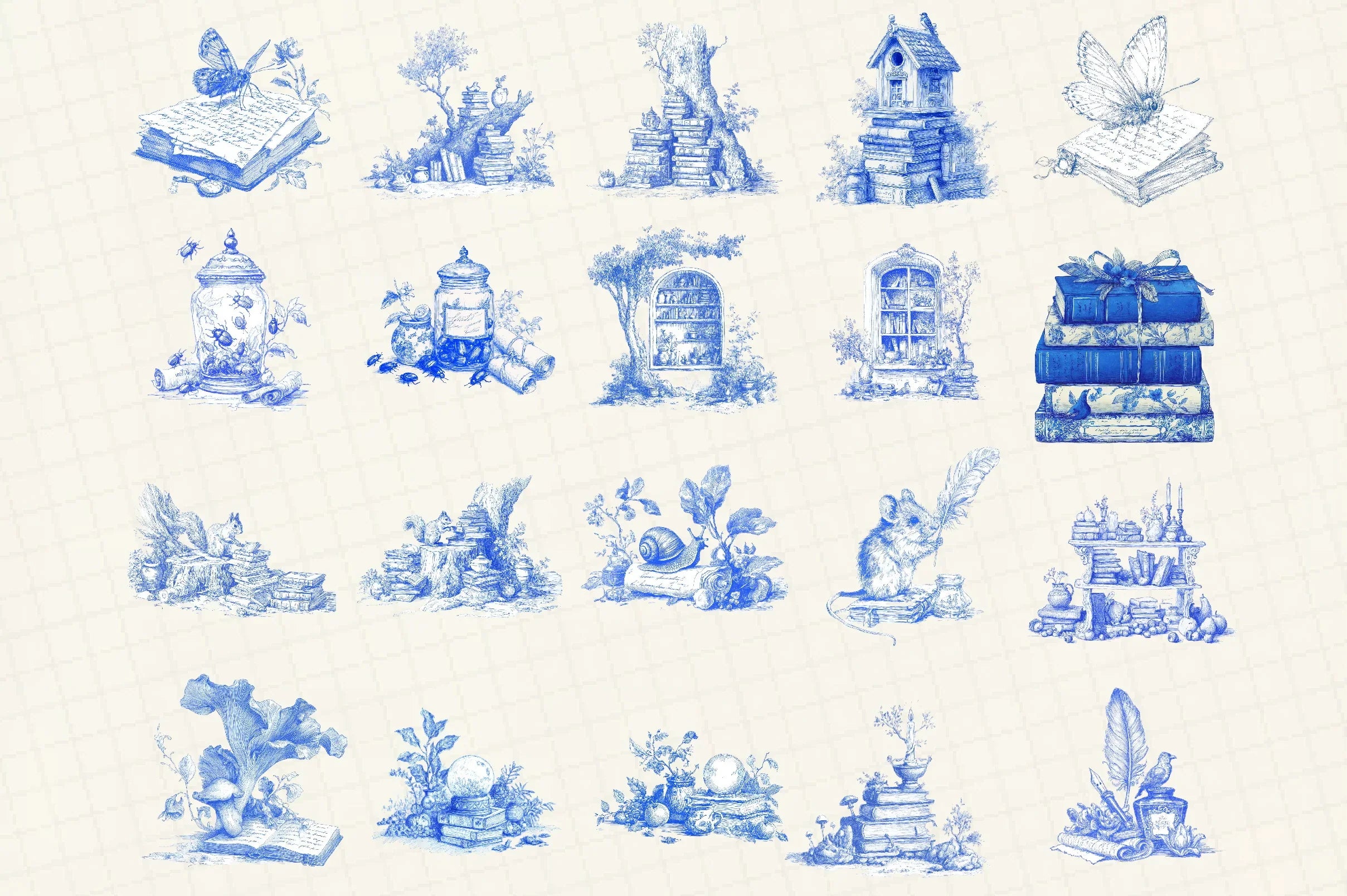 Forest Study Blue Ink Illustration Clipart Bundle - CraftNest - Digital Crafting and Art