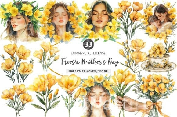 Freesia Mother's Day Clipart Bundle 4 - CraftNest - Digital Crafting and Art