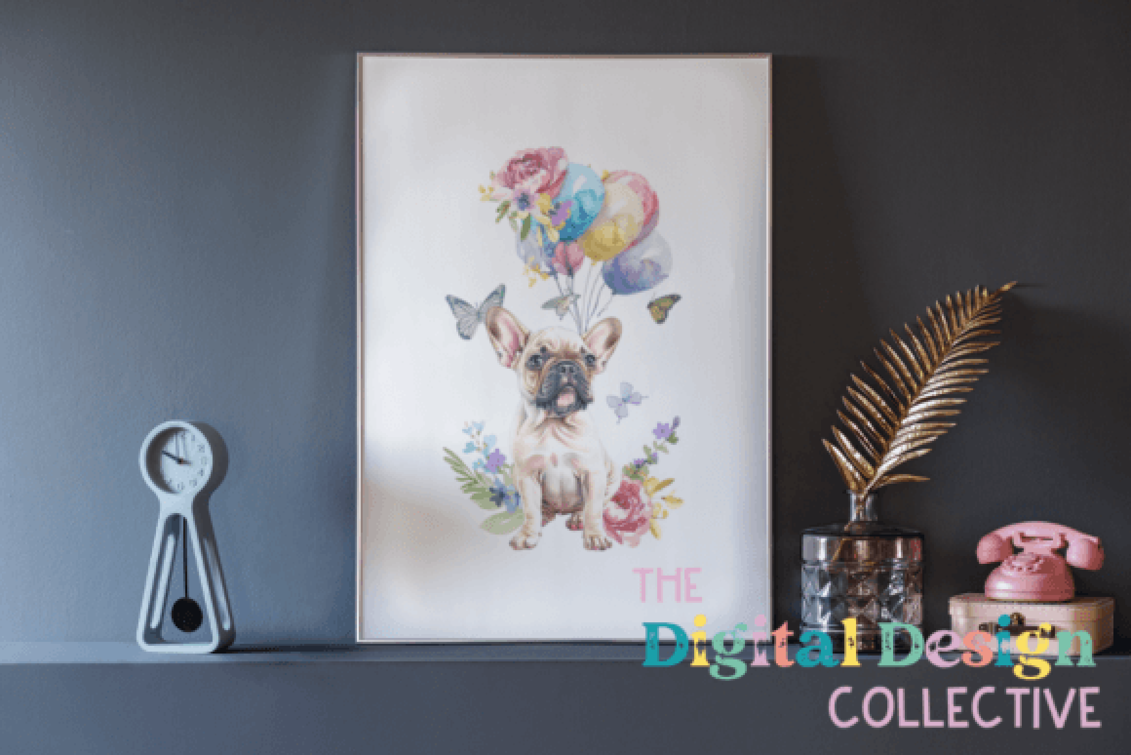 French Bulldog Birthday Floral Clipart Bundle