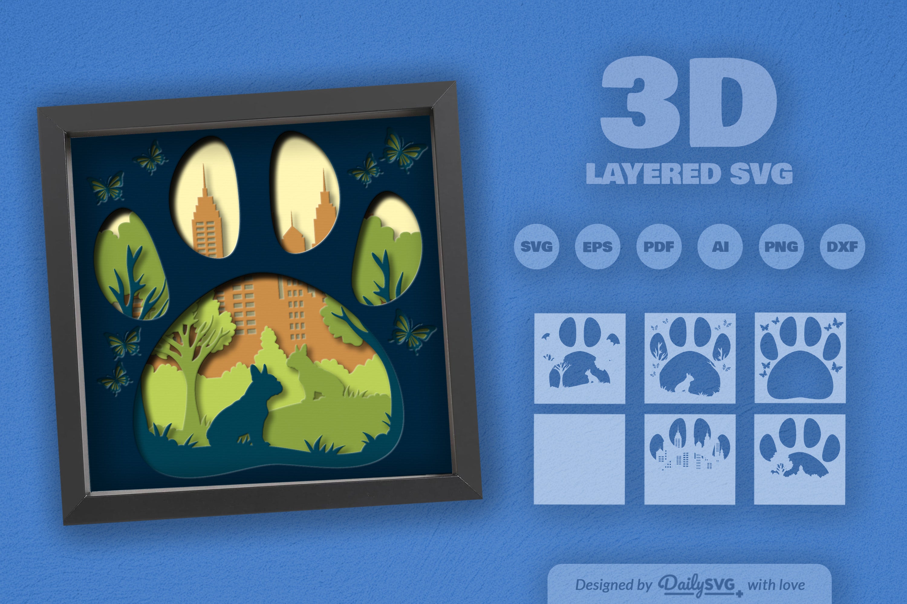 French Bulldog Park Papercut SVG Bundle