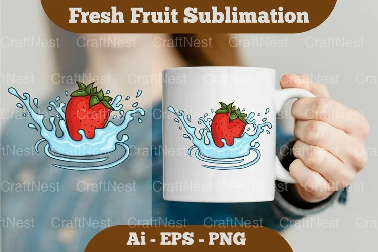 Fresh Strawberry Splash Mug Design Bundle - CraftNest - Digital Crafting and Art