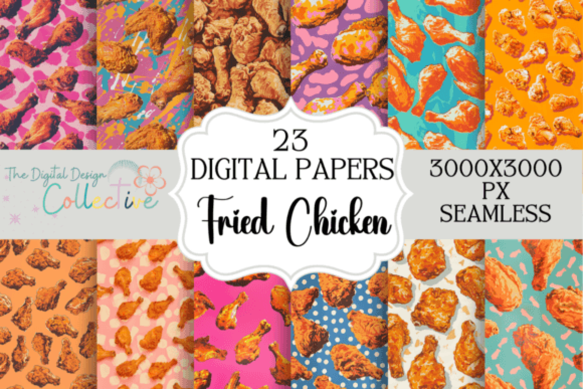 Seamless Fried Chicken Pattern Digital Paper