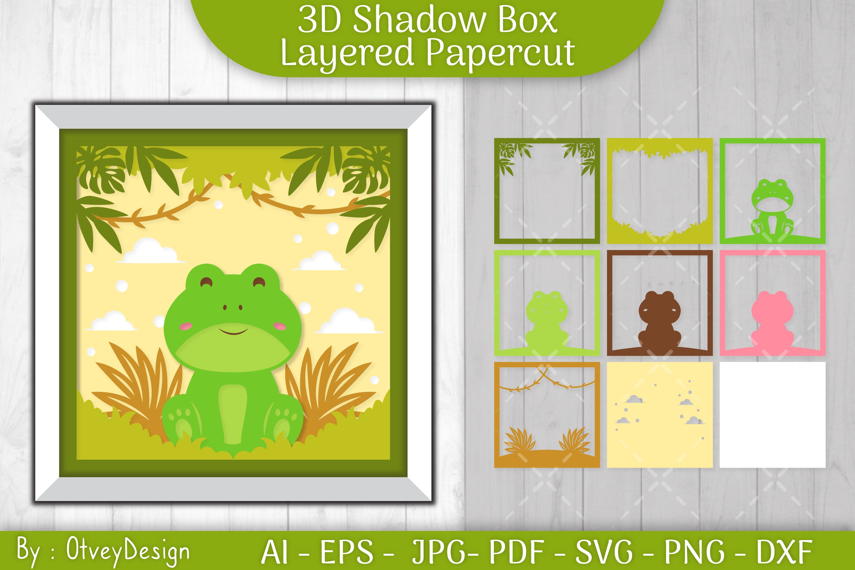 Frog Animals Shadow Box Layered Papercut SVG Bundle