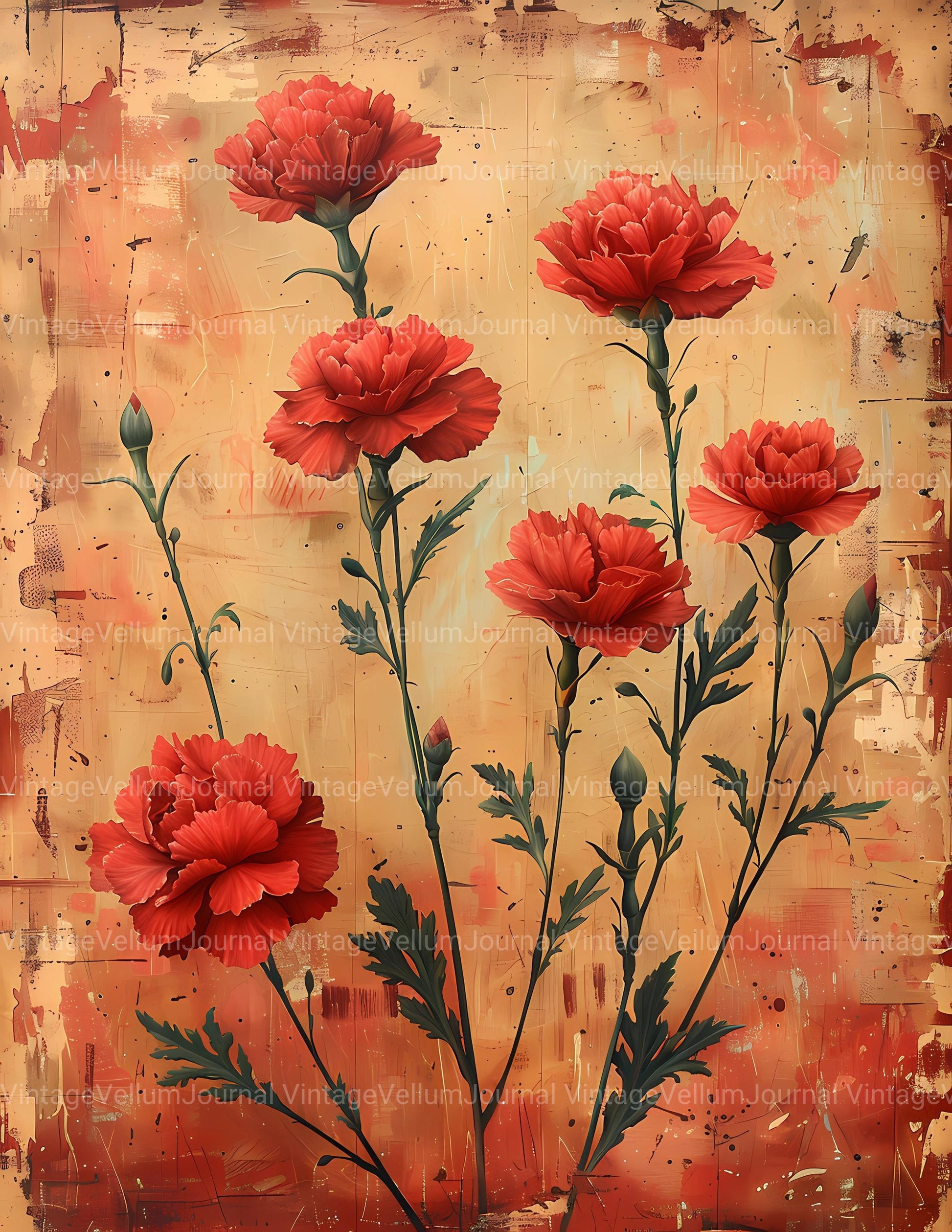 Carnations Flowers Junk Journal Pages - CraftNest