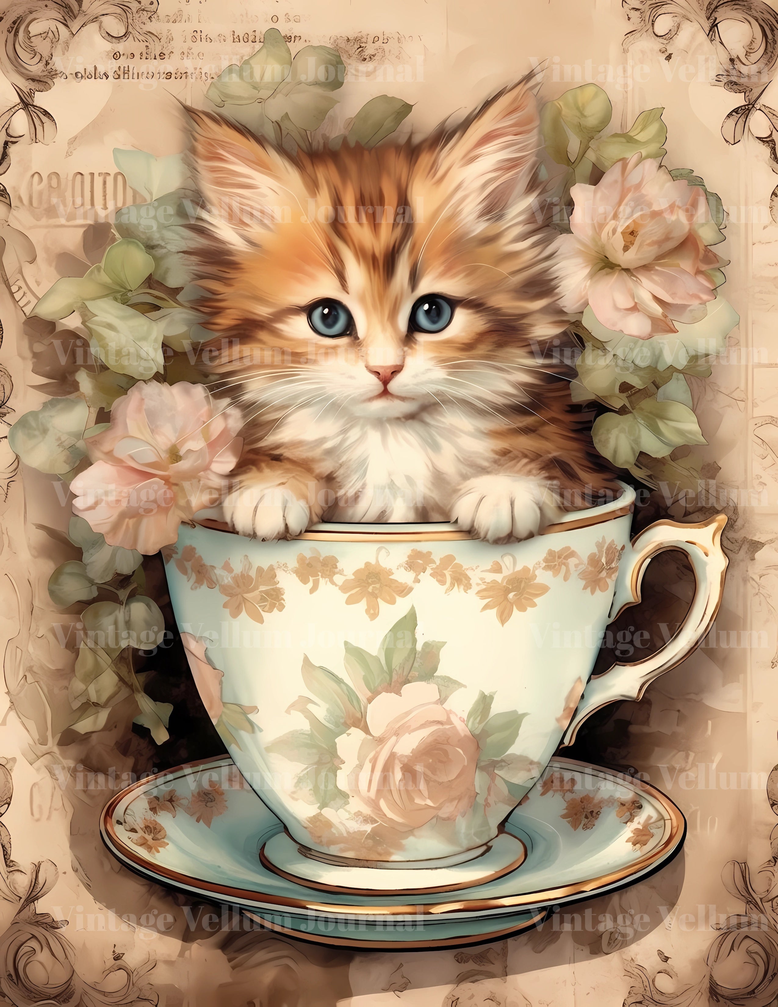 Kitten In A Cup Junk Journal Pages - CraftNest