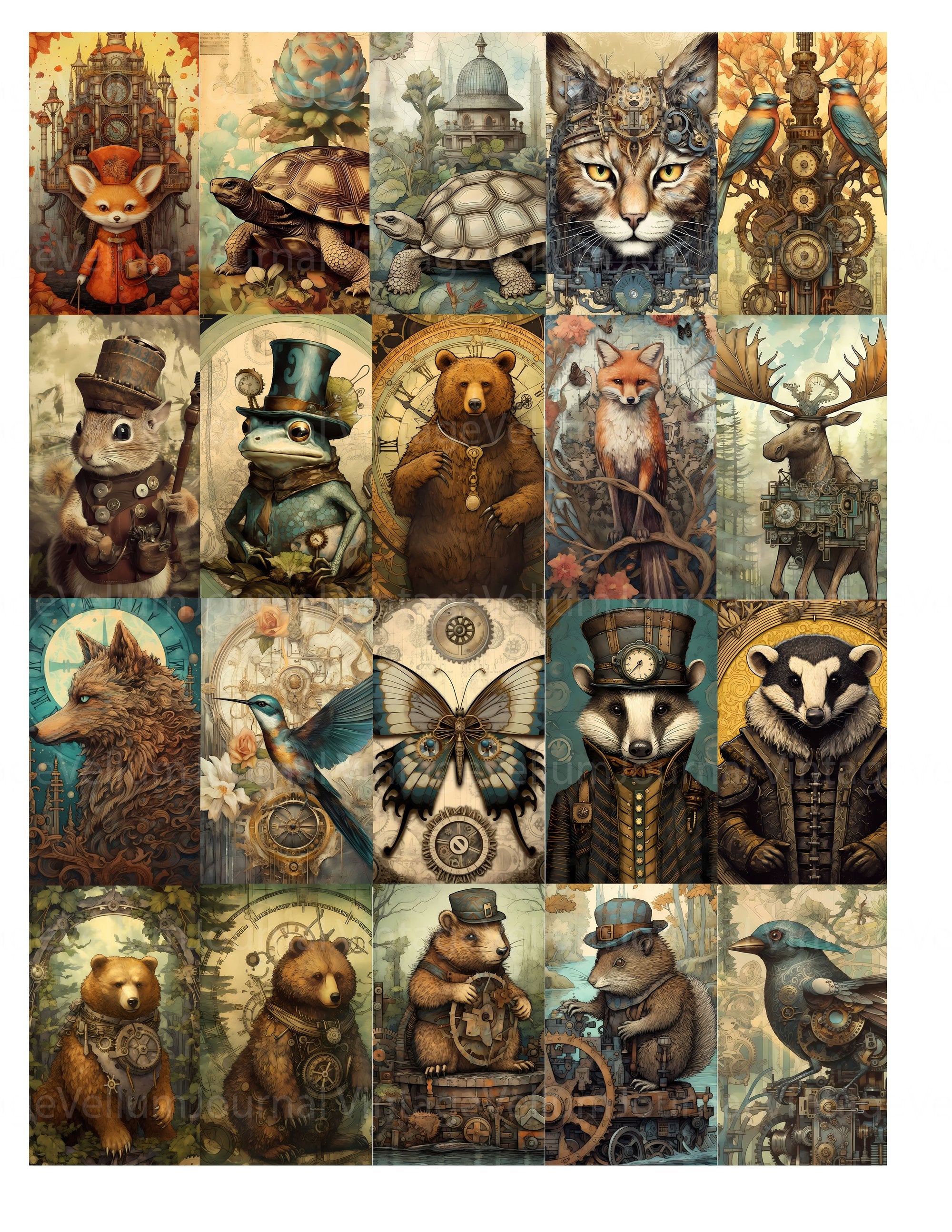 Steampunk Forest Animals Junk Journal Pages - CraftNest