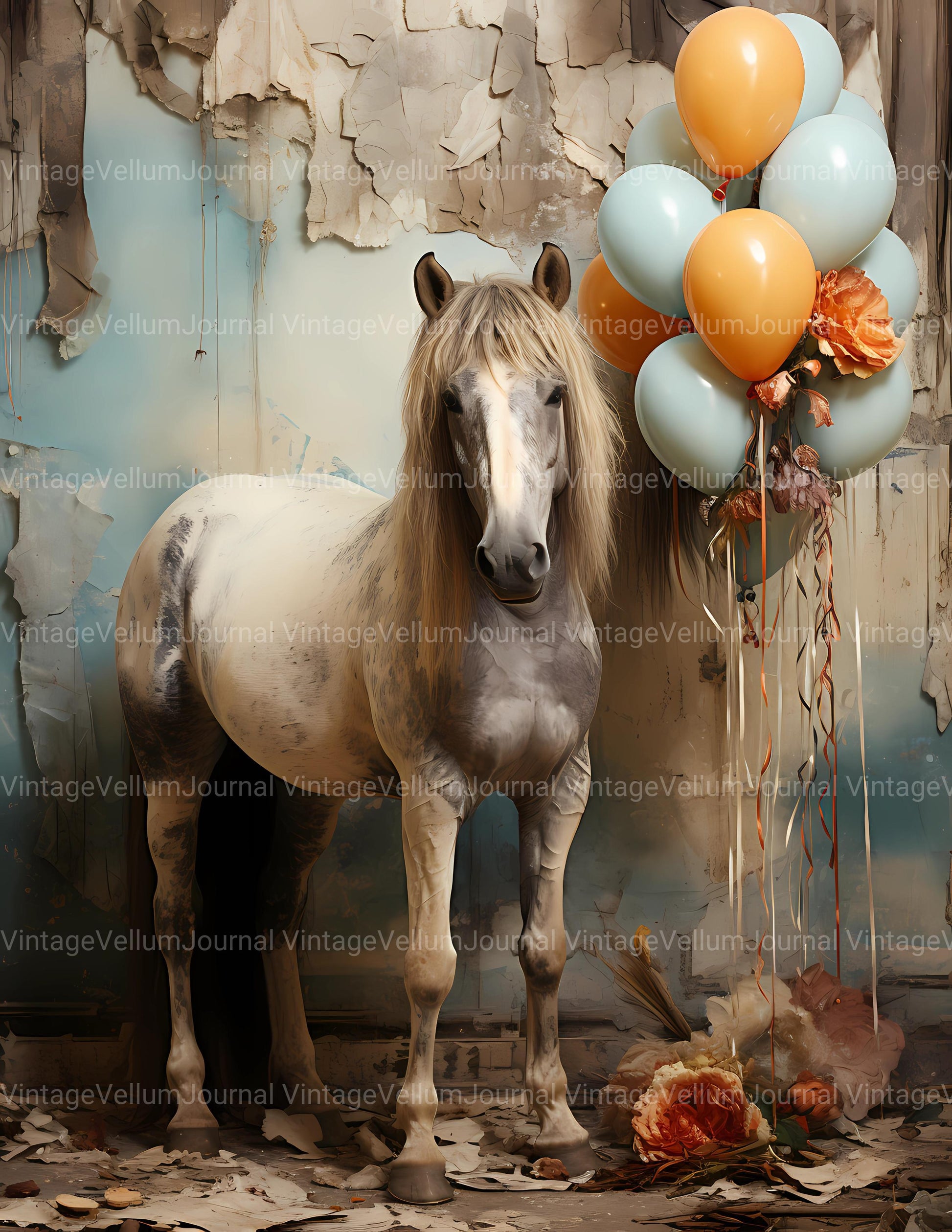 Horses With Balloons Junk Journal Pages - CraftNest