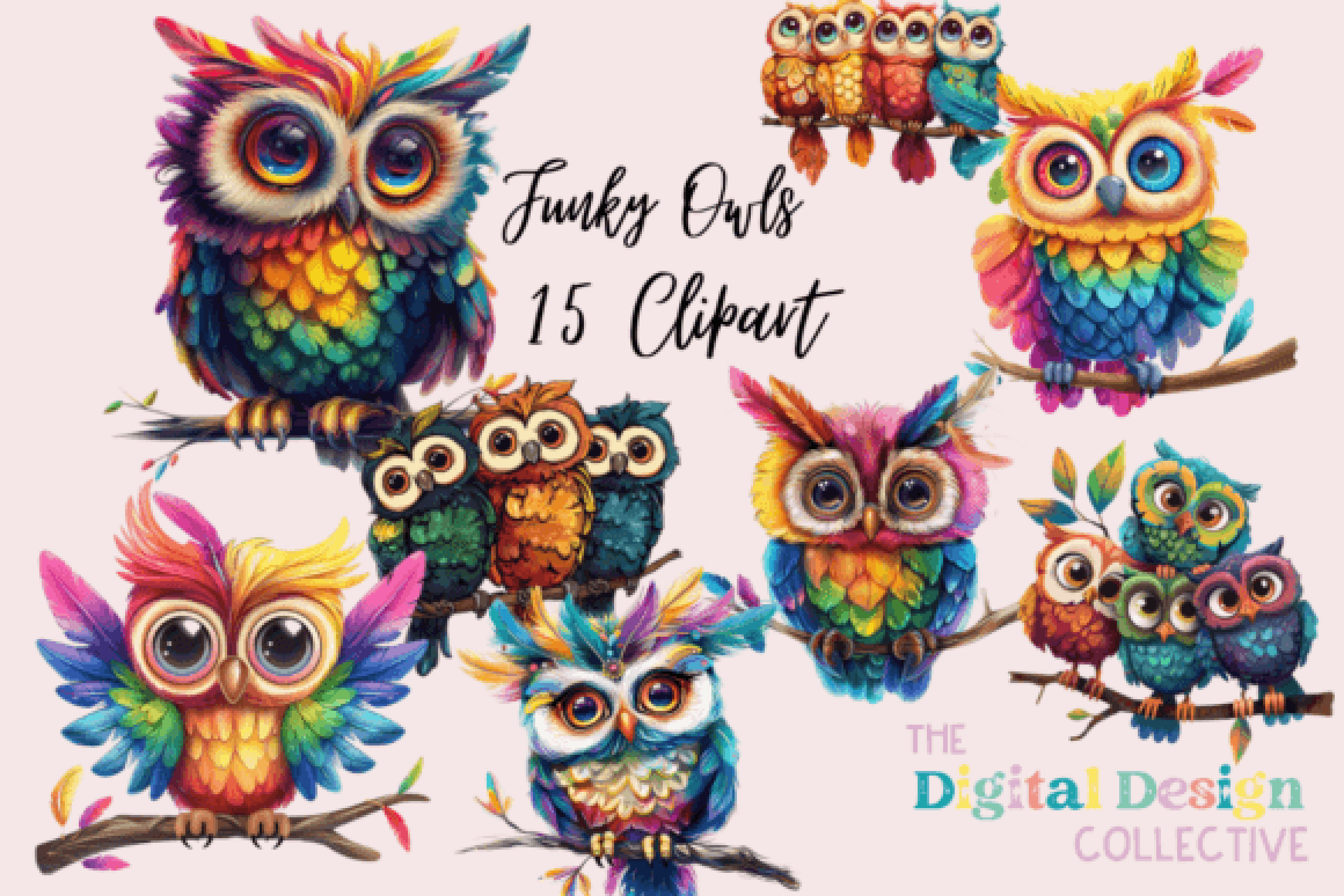 Funky Owl & Groovy Birds Clipart Bundle - CraftNest - Digital Crafting and Art