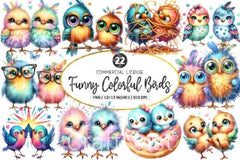 Funny Colorful Birds Clipart Bundle - CraftNest - Digital Crafting and Art