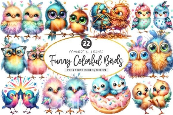 Funny Colorful Birds Clipart Bundle - CraftNest - Digital Crafting and Art