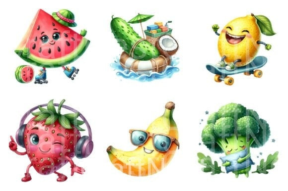 Funny Fruits & Vegetables Clipart Bundle 99 - CraftNest - Digital Crafting and Art
