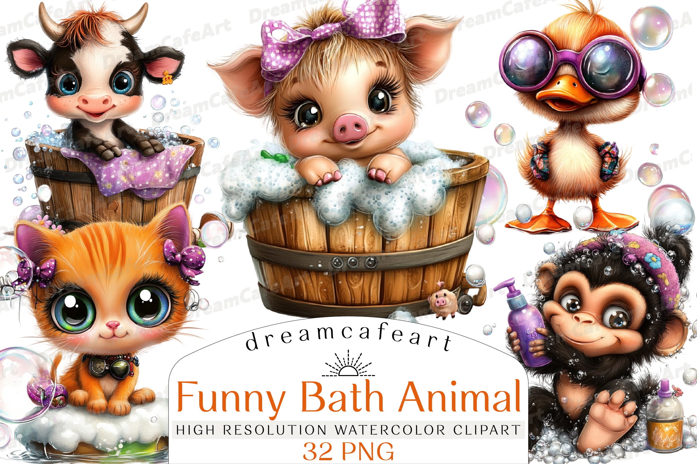 Funny Bath Animal Clipart Bundle