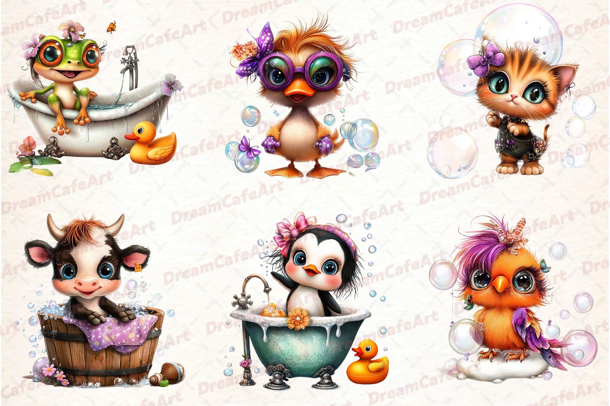 Funny Bath Animal Clipart Bundle