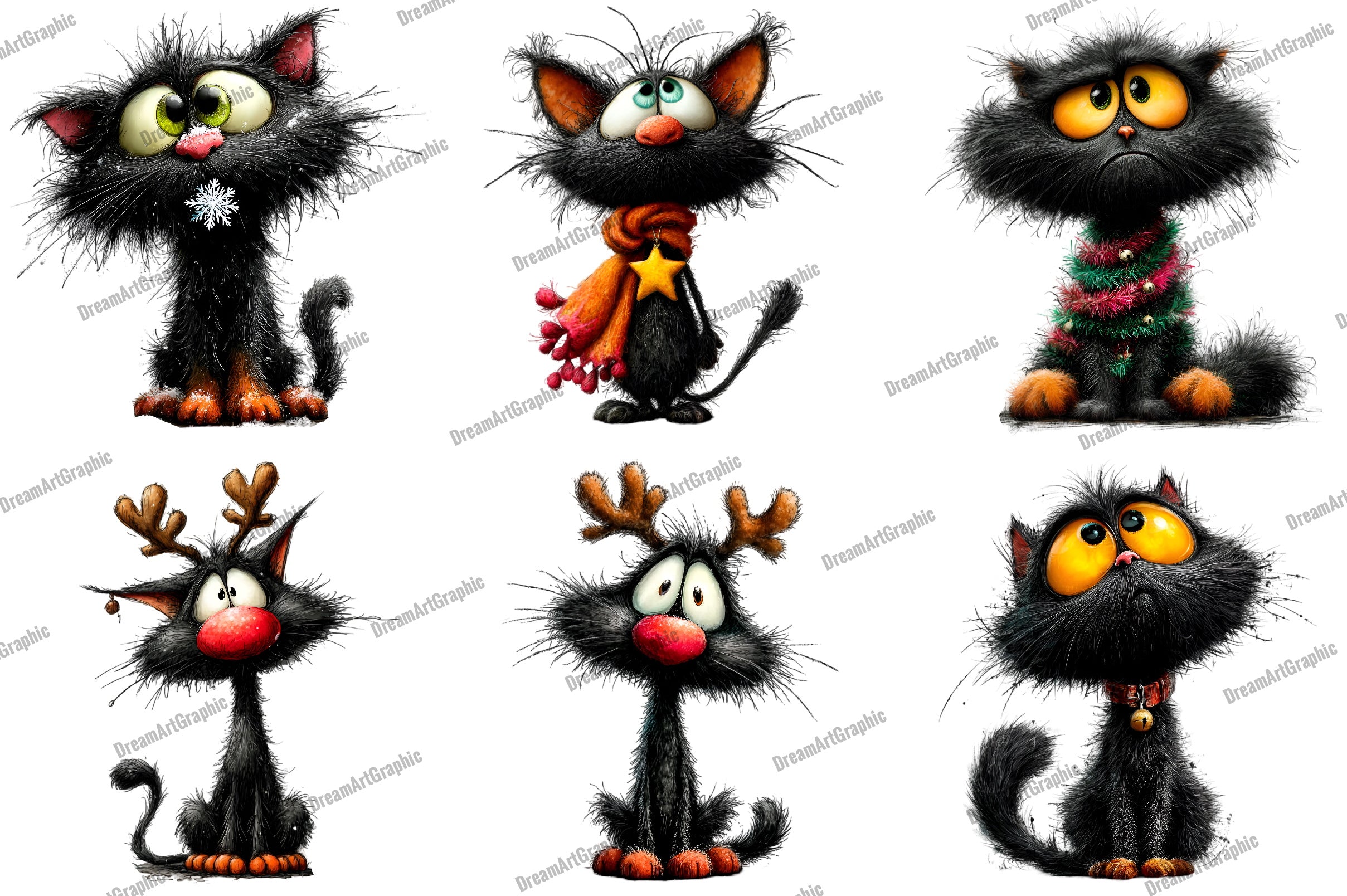 Funny Black Cat Christmas Clipart Bundle