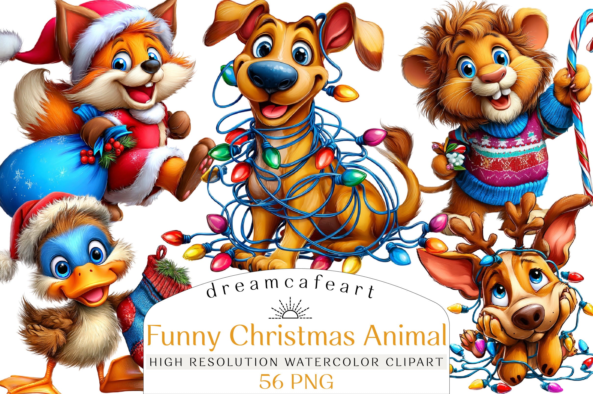 Funny Christmas Animal Clipart Bundle