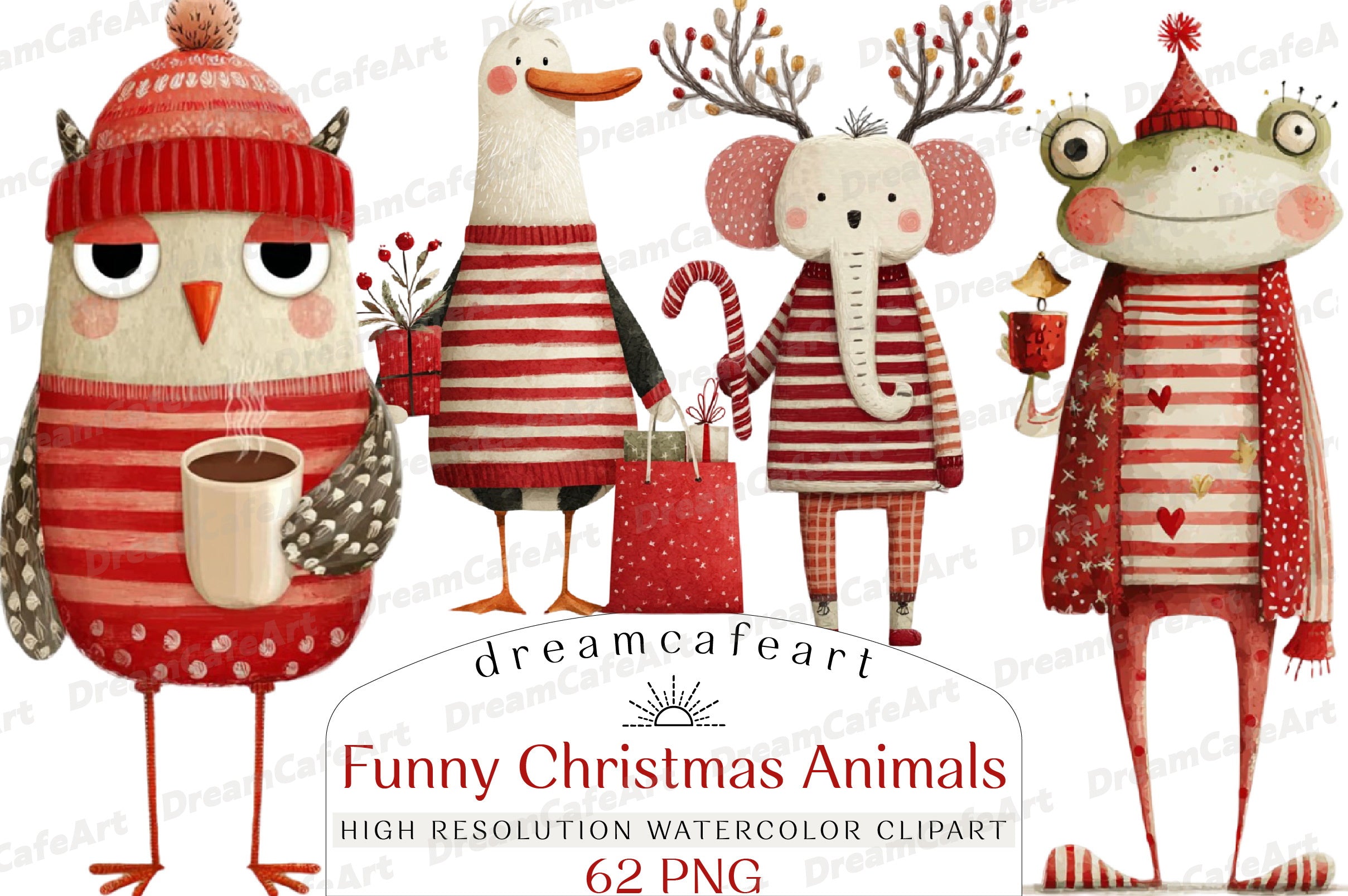 Funny Christmas Animals Clipart Bundle